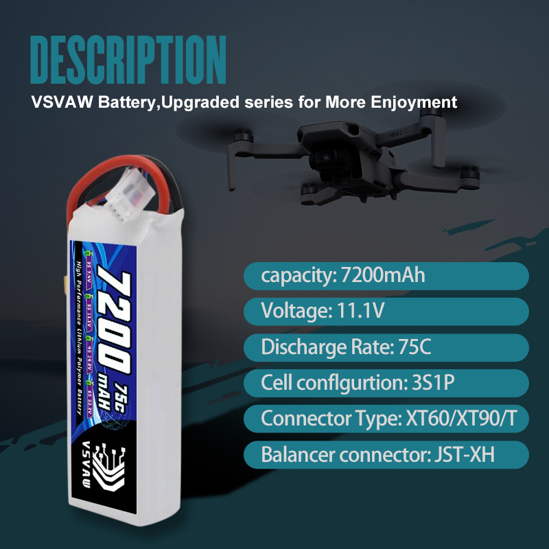 VSVAW 3S Lipo Battery 11.1V 72 - đánh giá và giá Drone Battery Connector