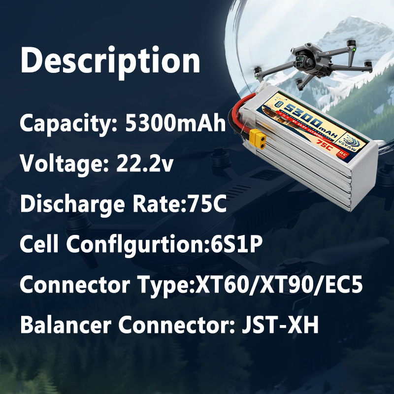VSVAW 6S 5300mAh Lipo Battery  - đánh giá và giá Drone Battery Connector