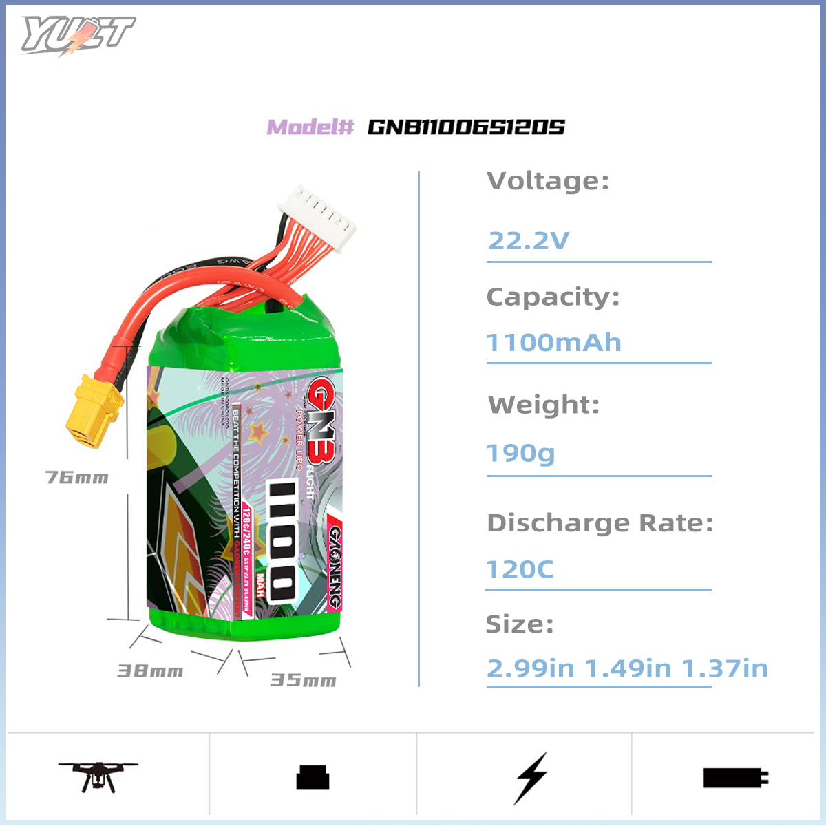 YUCT GNB 6S LiPo Battery 22.2V - đánh giá và giá Drone Battery 4S