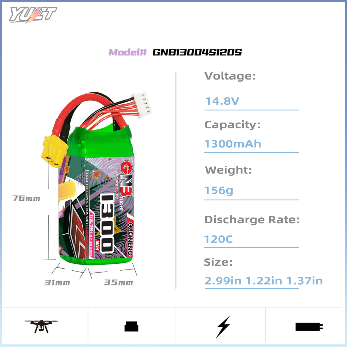 YUCT GNB 6S LiPo Battery 22.2V - đánh giá và giá Drone Battery 4S