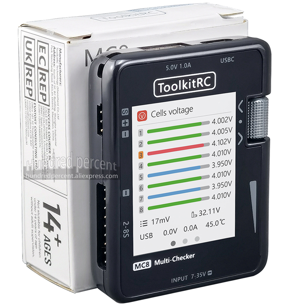 ToolkitRC MC8 Mini Size Cell c - đánh giá và giá Drone Battery Voltage Checker
