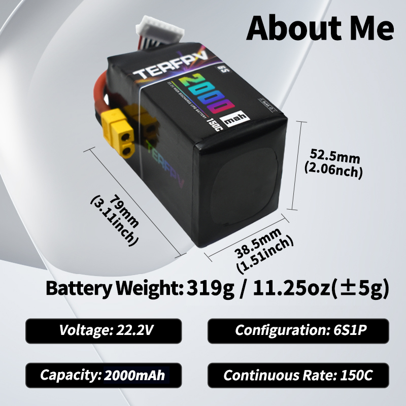 TERFPV 6S 22.2V 2000mAh 150C/3 - đánh giá và giá Drone Battery Plate